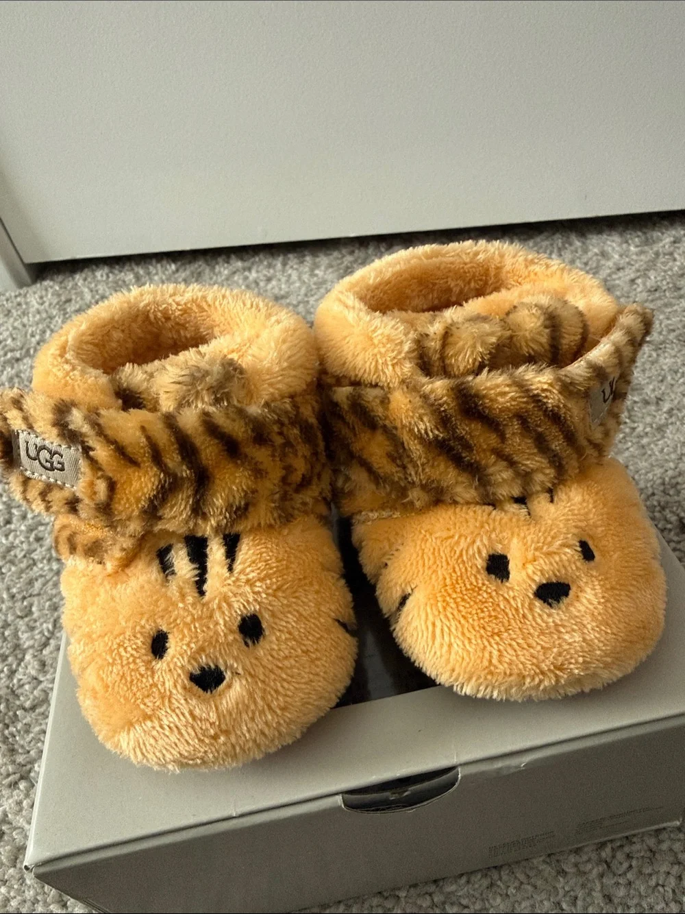 UGG Kids Tiger Plush Slip-Ons in Golden Orange